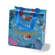 Summer Theme Printed Non-Woven Reusable Folding Gift Bags with Handle, Portable Waterproof Shopping Bag for Gift Wrapping, Rectangle, Deep Sky Blue, 11x21.5x23cm, Fold: 28x21.5x0.1cm(ABAG-F009-B03)