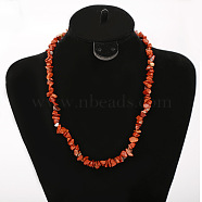 Natural Red Jasper Chip Beaded Necklaces for Women, with Alloy End Chains, Platinum, 17.72 inch(45cm)(FS-WG9F5E2-11)