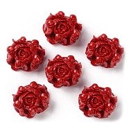Carved Synthetic Coral Dyed Pendants, Flower Charms, FireBrick, 20x23.5x11mm, Hole: 1~1.2mm(CORA-R021-05A-01)