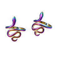 Snake Wrap Cuff Rings, Wide Open Rings, Rainbow Color 304 Stainless Steel Rings for Women, US Size 8 1/4(18.3mm)(RJEW-N038-033)