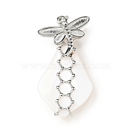 Natural White Shell Pendants, Teardrop Charm, with Stainless Steel Color Plated 304 Stainless Steel Dragonfly Findings and Jump Ring, 35~40x18~20x8~10mm,, Jump Ring: 4x0.7mm, Inner Diameter: 2.7mm(SSHEL-C010-03P)