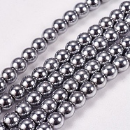 Electroplate Non-magnetic Synthetic Hematite Beads Strands, Round, Grade AAAA, Platinum Plated, 4mm, Hole: 1mm, about 100pcs/strand, 16 inch(X-G-J169A-4mm-02)