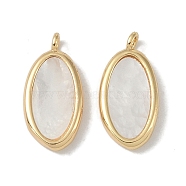 Natural White Shell Pendants, Brass Oval Charms, Real 18K Gold Plated, 15.5x7.5x2.5mm, Hole: 1.4mm(KK-S367-02)