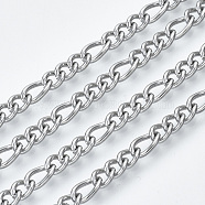 304 Stainless Steel Curb Chains, Figaro Chains, with Spool, Unwelded, Stainless Steel Color, link: 7x3.5x0.9mm and 5x3.5x0.9mm, about 82.02 Feet(25m)/roll(CHS-S001-09A-P)