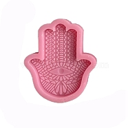 Hamsa Hand with Evil Eye DIY Candle Silicone Molds, Car Freshie Molds, for Aroma Beads, Scented Candle Making, Flamingo, 67x59x10mm(PW-WG33412-01)