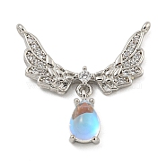 Brass Micro Pave  Cubic Zirconia Pendant, Wings, Light Sky Blue, 22x22x5mm, Hole: 0.8mm(KK-Q812-02C)