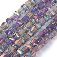 Electroplate Glass Beads Strands, Faceted, Full Rainbow Plated, Half Round, Purple, 4x4x3mm, Hole: 0.8mm, about 148pcs/strand, 19.69 inch(50cm)(EGLA-L023A-FR04)