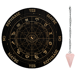 AHADEMAKER 1Pc Cone/Spike/Pendulum Natural Rose Quartz Stone Pendants, 1Pc 304 Stainless Steel Cable Chain Necklaces, 1Pc PVC Custom Pendulum Board, Dowsing Divination Board, Constellation Pattern, Board: 200x4mm(DIY-GA0004-33B)