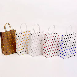 Polka Dot Pattern Rectangle Paper Bags, with Handles, for Gift Shopping Bags, Mixed Color, 8x15x21cm(CON-PW0001-122)