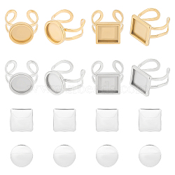 DIY Blank Dome Ring Making Finding Kit, Including Square & Flat Round 201 Stainless Steel Cuff Pad Ring Settings, Glass Cabochons, Golden & Stainless Steel Color, Tray: 12x12mm, 12mm, 16pcs/box(DIY-UN0003-98A)