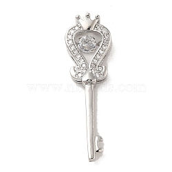 Brass Cubic Zirconia Pendents, Long-Lasting Plated, Key with Crown, Platinum, 33x10x4.5mm, Hole: 2x2mm(KK-M275-24P)