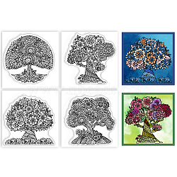 4Pcs 4 Styles PVC Stamp, for DIY Scrapbooking, Tree, 55x55mm, 1pc/style(DIY-WH0487-0097)