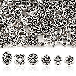 180Pcs 6 Styles Alloy Beads, Mixed Shapes, Cadmium Free & Lead Free, Antique Silver, 4.5~12.5x4.5~9.5x3~5.2mm, Hole: 1~1.5mm, 30pcs/style(FIND-YW0010-61)