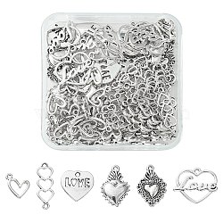 DIY Valentine's Day Theme Jewelry Making Finding Kit, Including 100Pcs 6 Style Alloy Connector Charms & Pendants, Heart , Antique Silver, 14~24x8~21x1~3mm, Hole: 1.2~1.6mm(DIY-FS0005-45)