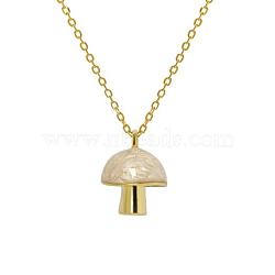 925 Sterling Silver Enamel Mushroom Pendant Necklaces, Versatile Style Collar Chain for Women, Real 18K Gold Plated, White, 15.75 inch(40cm)(JN1086B)