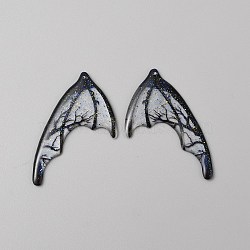 Translucent Resin Glitter Powder Pendants, Wing Charms, Black, 48x34x2mm, Hole: 1.2mm(X1-RESI-TAC0018-18G)