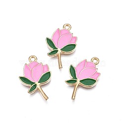 Rack Plating Alloy Pendants, Cadmium Free & Lead Free, Flower, Pearl Pink, 24.5x15.5x2mm, Hole: 1.6mm(X-ENAM-S129-019-RS)