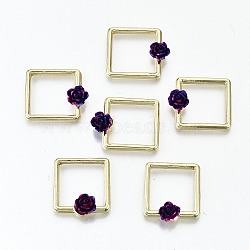 Rack Plating Open Back Bezel, For DIY UV Resin, Epoxy Resin, Pressed Flower Jewelry, with Resin, Cadmium Free & Nickel Free & Lead Free, Square with Purple 3D Flower, Light Gold, 17x19x5mm(PALLOY-N155-45-NR)