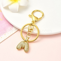 Brass Micro Pave Cubic Zirconia Keychain, with Iron Findings, Letter M, 8.8cm(KEYC-YW00089-13)