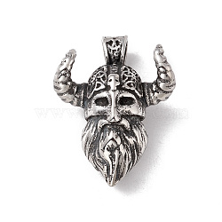 304 Stainless Steel Manual Polishing Pendants, Man with Tauren Mask Charms, Antique Silver, 43x32x16mm, Hole: 7x8.5mm(STAS-G267-01AS)