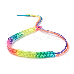 Rainbow Color Polyester Braided Adjustable Bracelet Making for Women, Colorful, 10-7/8 inch(27.5~27.7cm), 6mm(BJEW-F454-01)
