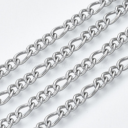 Tarnish Resistant 304 Stainless Steel Curb Chains, Figaro Chains, with Spool, Unwelded, Stainless Steel Color, link: 7x3.5x0.9mm and 5x3.5x0.9mm, about 82.02 Feet(25m)/roll(CHS-S001-09A-P)