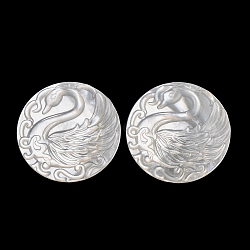 Natural White Shell Carved Cabochons, Flat Round with Cameo Swan Pattern, WhiteSmoke, 25x2.5mm(SHEL-G024-03C)