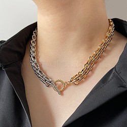 12MM Two Tone Brass Oval Link Chain OT Necklaces for Women, Platinum & Golden, 17.36 inch(44.1cm)(NJEW-G189-01GP)