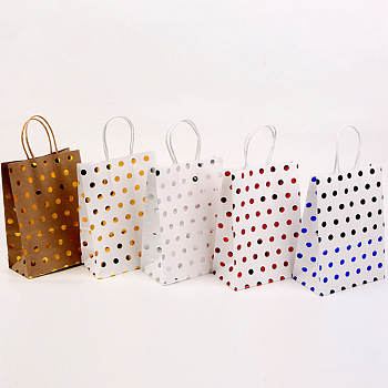 Polka Dot Pattern Rectangle Paper Bags, with Handles, for Gift Shopping Bags, Mixed Color, 8x15x21cm