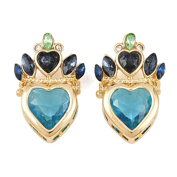 Brass with Glass Rhinestone Pendants, Heart with Crown Charms, Golden, 23x15.5x8.5mm, Hole: 5x4mm