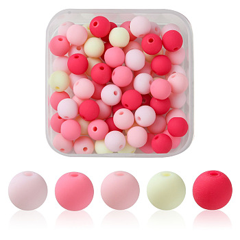 70Pcs Rubberized Style Acrylic Beads, Round, Cerise, 8x7.5mm, Hole: 1.6mm