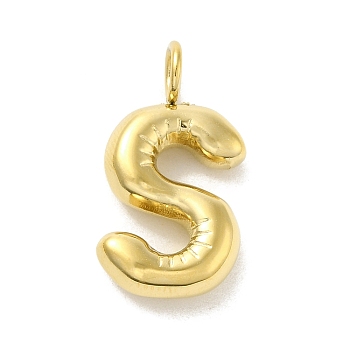 Ion Plating(IP) 304 Stainless Steel Pendants, Real 14K Gold Plated, Balloon Letter Charms, Bubble Puff Initial Charms, Letter S, 24x13x5mm, Hole: 4mm