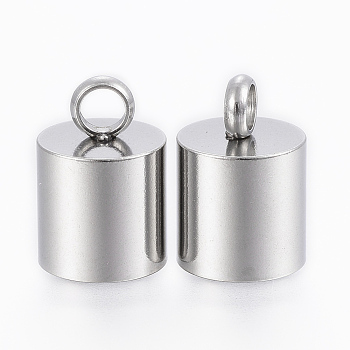 201 Stainless Steel Cord Ends, End Caps, Column, Stainless Steel Color, 12.3x10mm, Hole: 2.5mm, Inner Diameter: 9mm