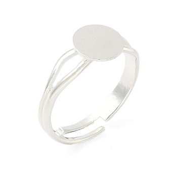 Adjustable Brass Pad Ring Setting, Flat Blank Round Finger Ring Base Trays, Rack Plating, Long-Lasting Plated, Lead Free & Cadmium Free, 925 Sterling Silver Plated, Tray: 8mm, 3mm, Inner Diameter: 17mm
