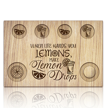 Wood Shot Glasses Tray, Wine Cup Holder, Rectangle, Lemon, 200x300x12.5mm