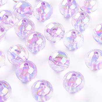 Transparent Acrylic Beads, AB Color Plated, Round, Lilac, 16x15mm, Hole: 2.8mm, about 220pcs/500g