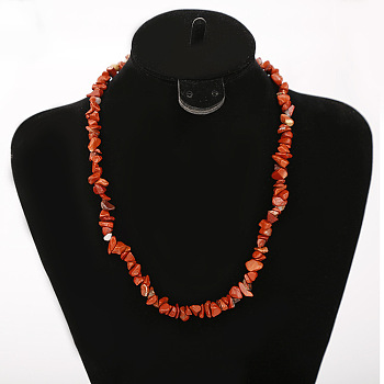 Natural Red Jasper Chip Beaded Necklaces for Women, with Alloy End Chains, Platinum, 17.72 inch(45cm)