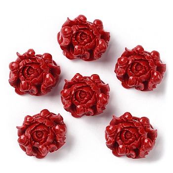 Carved Synthetic Coral Dyed Pendants, Flower Charms, FireBrick, 20x23.5x11mm, Hole: 1~1.2mm