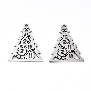 201 Stainless Steel Pendants, Laser Cut, Christmas Tree, Stainless Steel Color, 18.5x15.5x1mm, Hole: 1.4mm