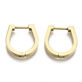 304 Stainless Steel Huggie Hoop Earrings, Oval, Real 18K Gold Plated, 16.5x16x3mm, Pin: 0.8mm