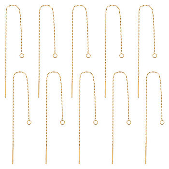 10 Pairs 304 Stainless Steel Stud Earring Finding, with Hole, Ear Thread, Golden, 109x0.7x0.25mm, Hole: 1.7mm, Pin: 0.7mm