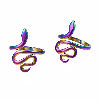 Snake Wrap Cuff Rings, Wide Open Rings, Rainbow Color 304 Stainless Steel Rings for Women, US Size 8 1/4(18.3mm)
