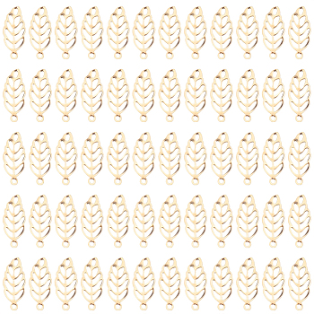 300Pcs Hollow 316 Surgical Stainless Steel Charms, Leaf Charms, Real 18K Gold Plated, 13x5.5x0.3mm, Hole: 0.8~1mm