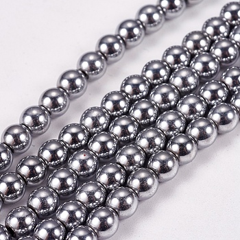 Electroplate Non-magnetic Synthetic Hematite Beads Strands, Round, Grade AAAA, Platinum Plated, 4mm, Hole: 1mm, about 100pcs/strand, 16 inch