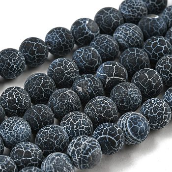 Gemstone Beads Strands, Natural Weathered Agate/Crackle Agate, Round, Grade A, Dyed, Black, 8mm, about 50pcs/strand, 16 inch