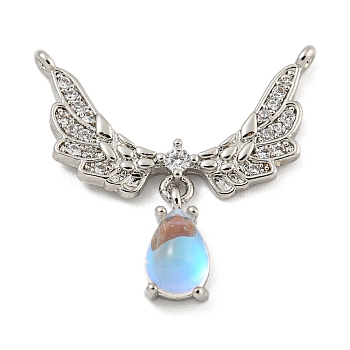 Brass Micro Pave  Cubic Zirconia Pendant, Wings, Light Sky Blue, 22x22x5mm, Hole: 0.8mm