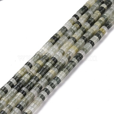 Flat Round Green Line Jasper Beads