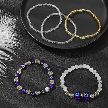 5Pcs 5 Style Natural Quartz Crystal & Lampwork Evil Eye & Seed Beaded Stretch Bracelets Set(BJEW-JB09616-04)-2