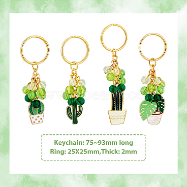 1 Set Cactus/Leaf Potting Alloy Enamel Pendant Keychain(KEYC-FH0001-38B)-3