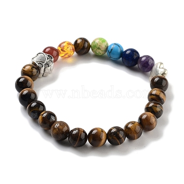 Chakra Round Natural Tiger Eye Beaded Stretch Bracelets(BJEW-K251-05D)-4